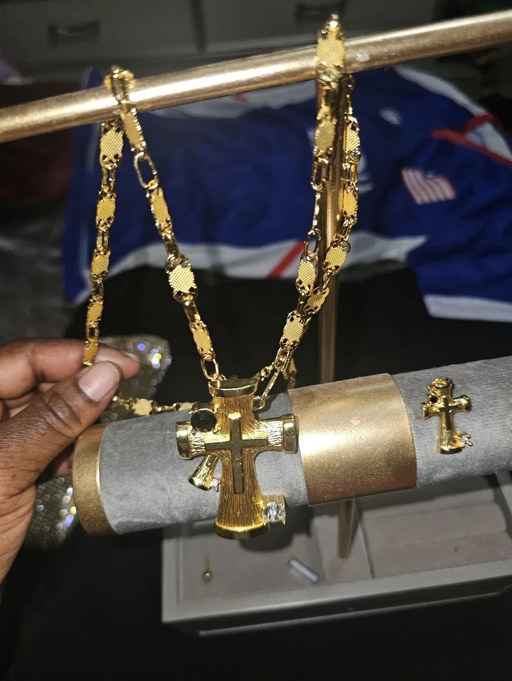 Gold Cross Pendant Necklace Set